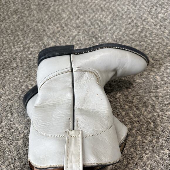VTG COWTOWN Boots Mens Size 6.5 N Light Gray Leather Roper Cowboy Western New